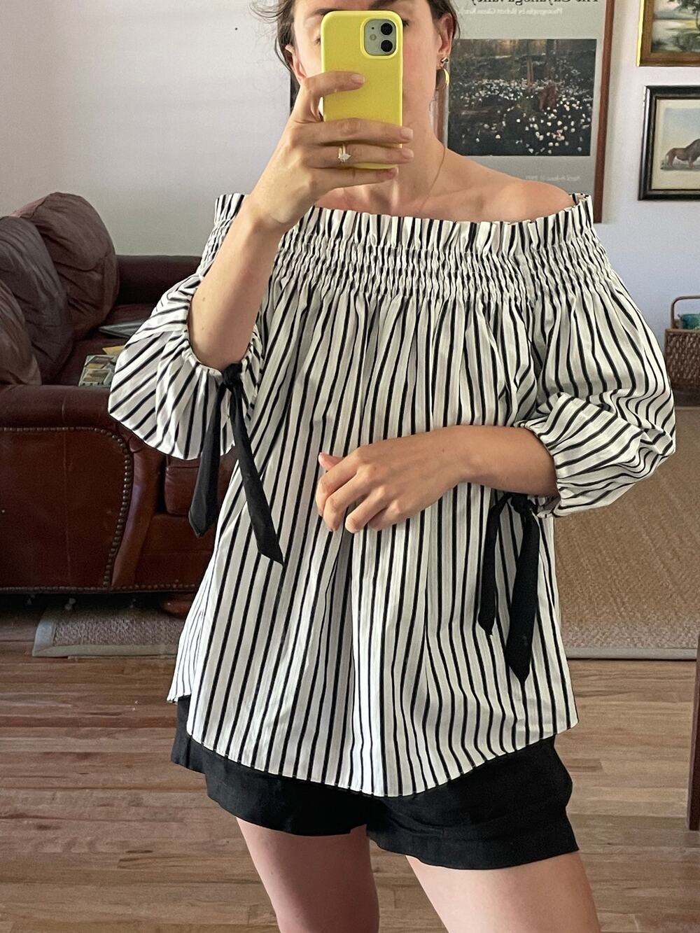 Caroline Constas Striped Off Shoulder Blouse Size X Small
